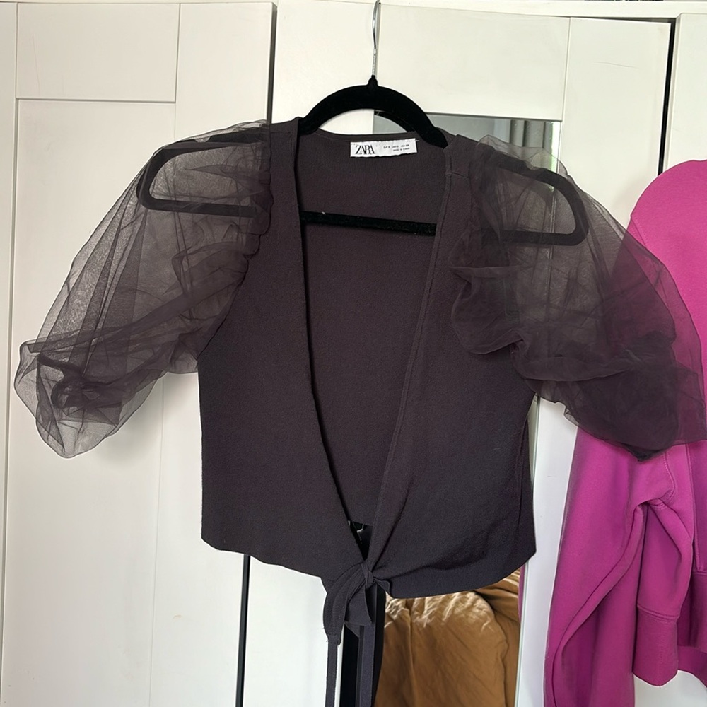 Zara Puff Sleeve Gray Top